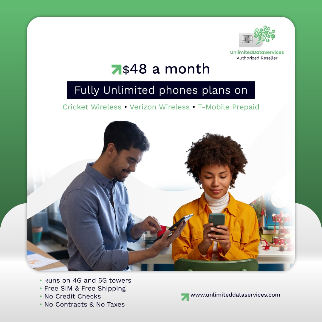 Unlimited Prepaid Phone Plan – $48/Month (AT&T, Verizon, T-Mobile)